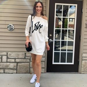 Casual Crewneck Sweatshirt Dress Long Sleeve Pullover Loose Printed